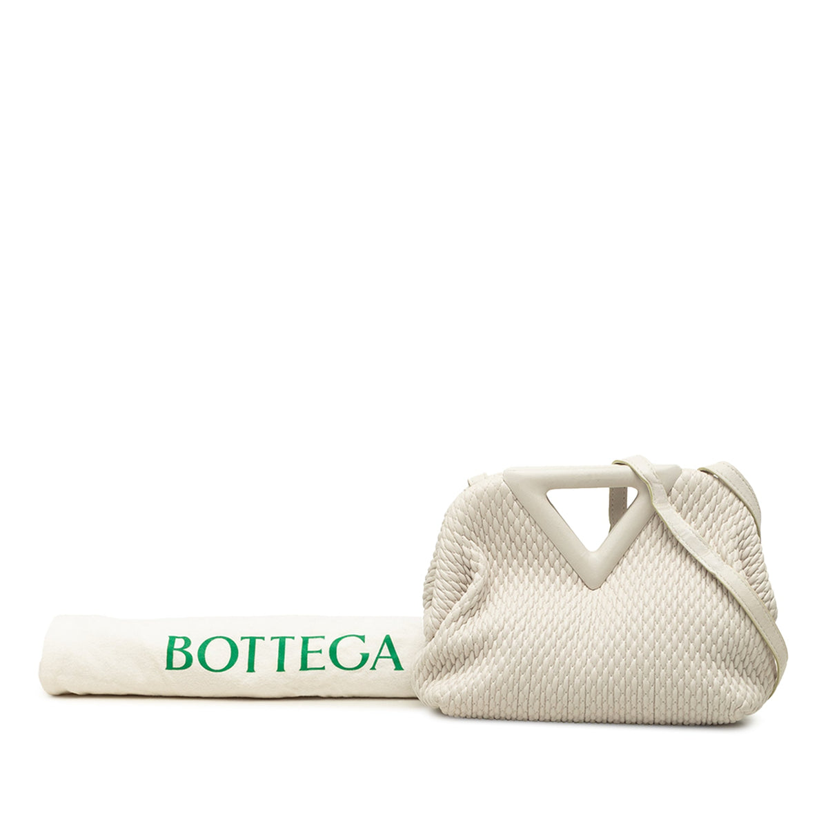 Bottega Veneta Small Lambskin Knit The Point Triangle Satchel — White