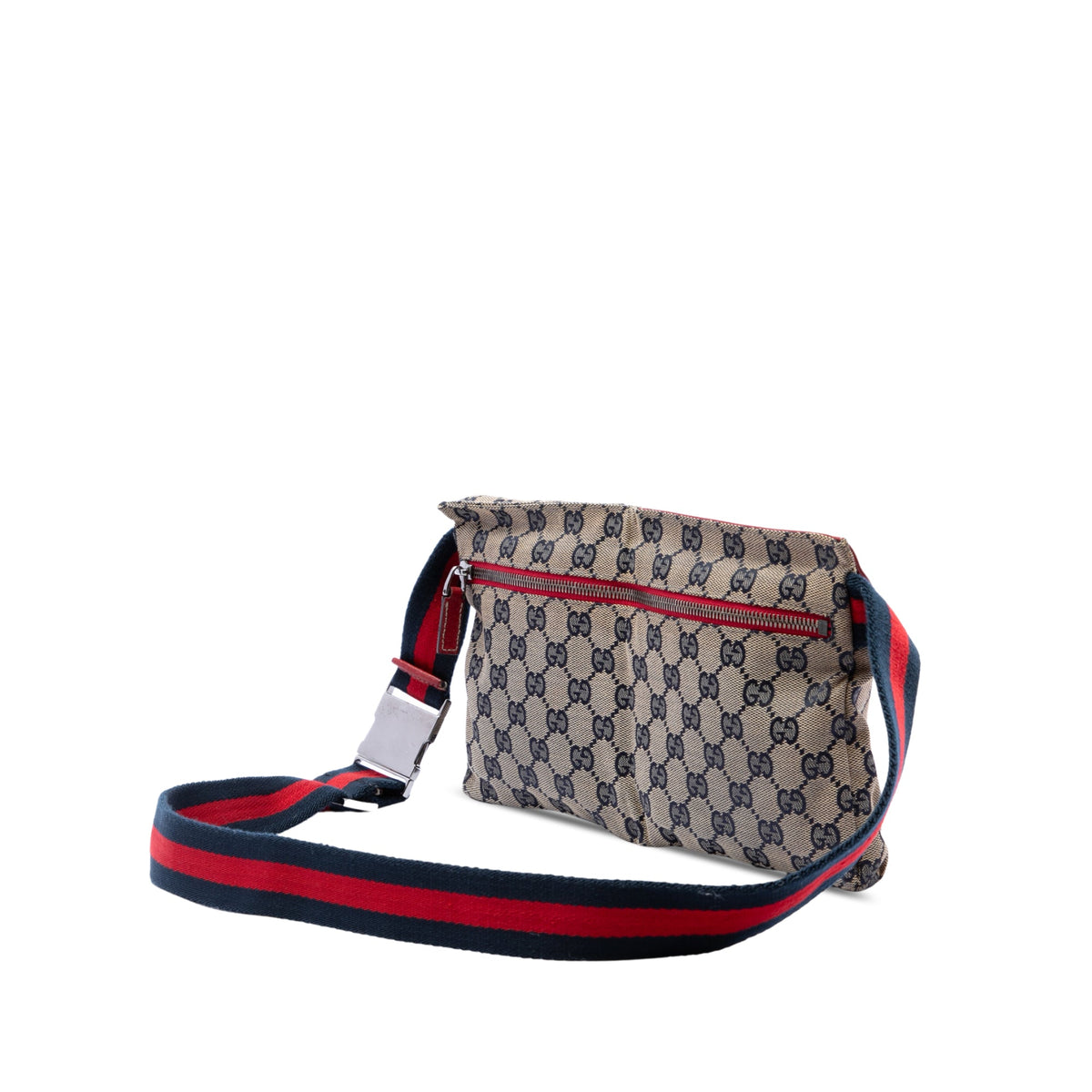 Gucci GG Canvas Web Double Pocket Belt Bag — Beige