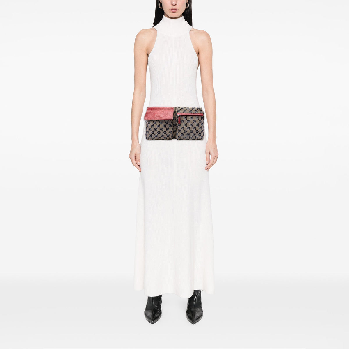 Gucci GG Canvas Web Double Pocket Belt Bag — Beige