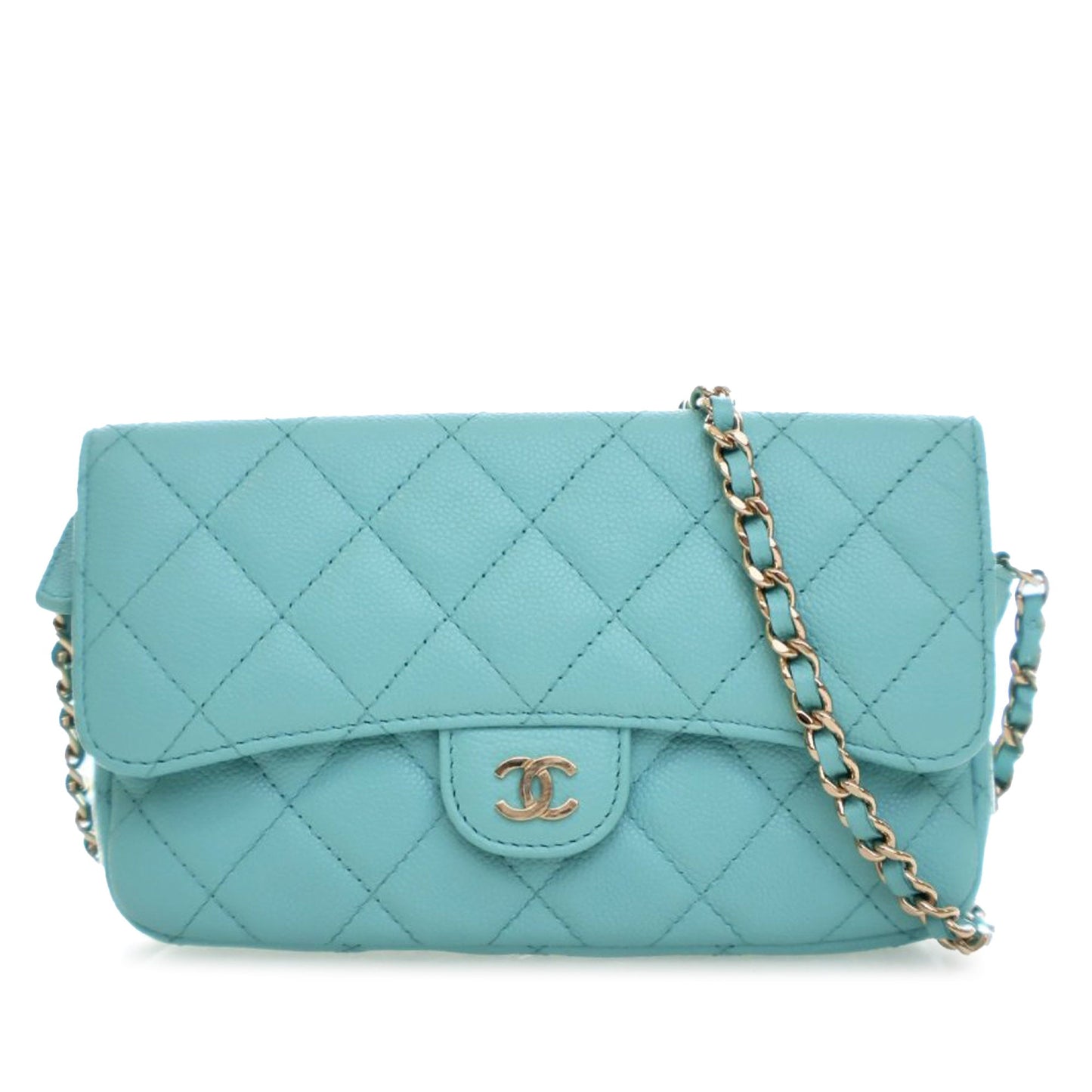Chanel CC Quilted Caviar Flap Phone Holder Wallet on Chain