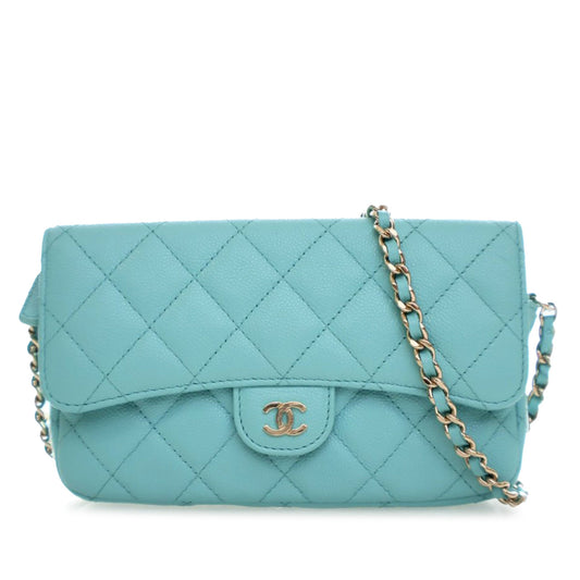 Chanel CC Quilted Caviar Flap Phone Holder Wallet on Chain