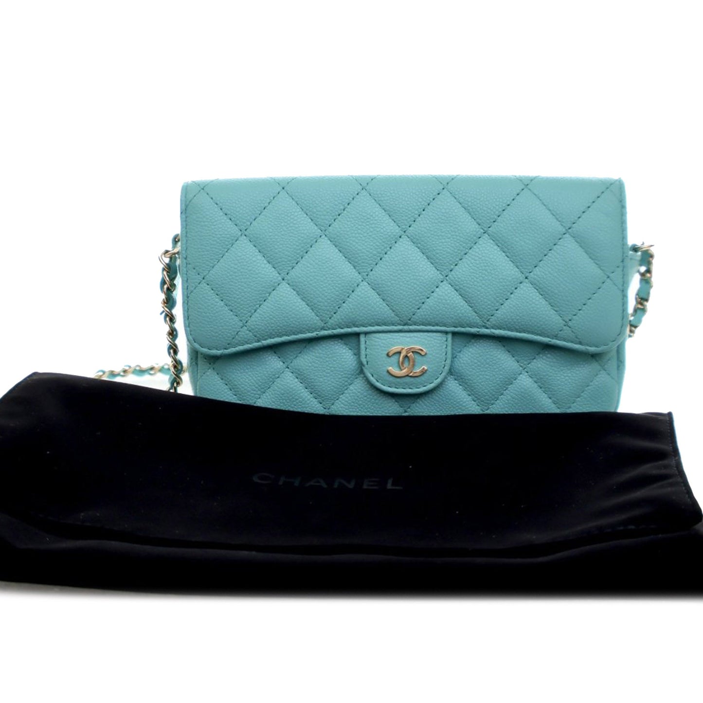Chanel CC Quilted Caviar Flap Phone Holder Wallet on Chain