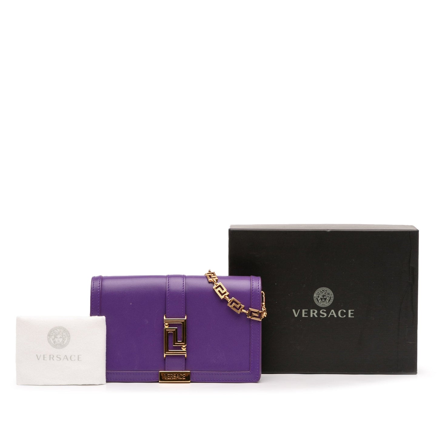 Versace Leather Greca Goddess Wallet on Chain