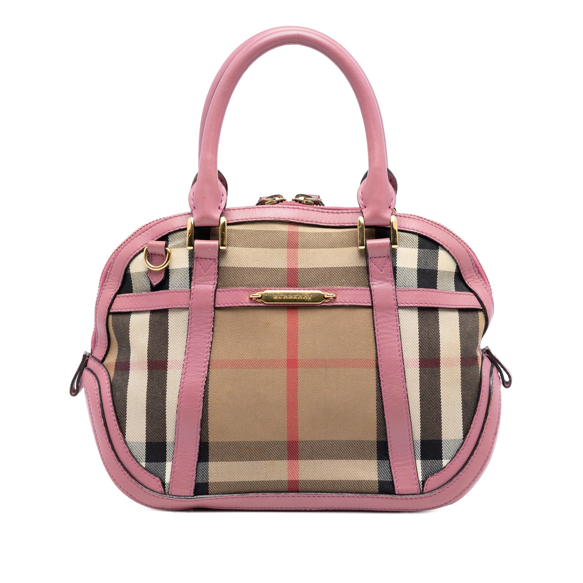 Small Leather Trimmed House Check Canvas Bridle Orchard Satchel