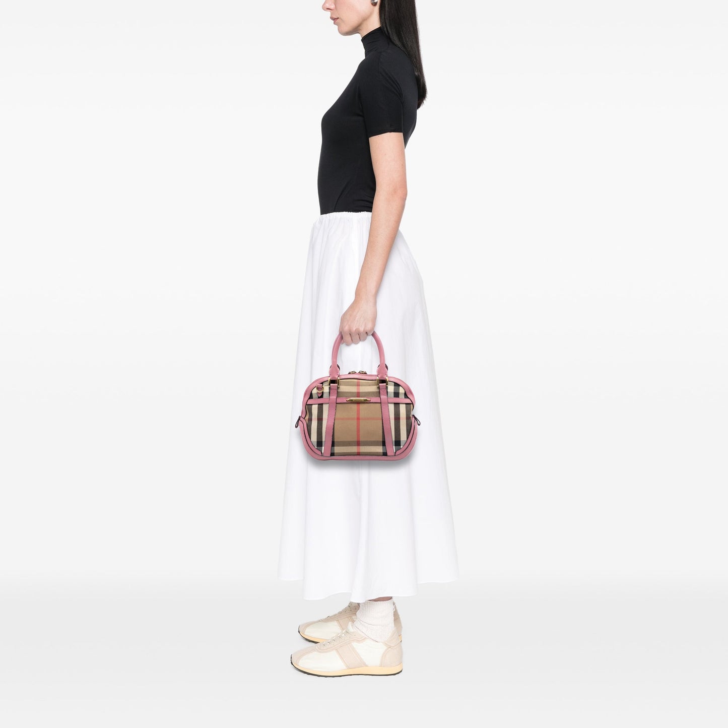 Small Leather Trimmed House Check Canvas Bridle Orchard Satchel