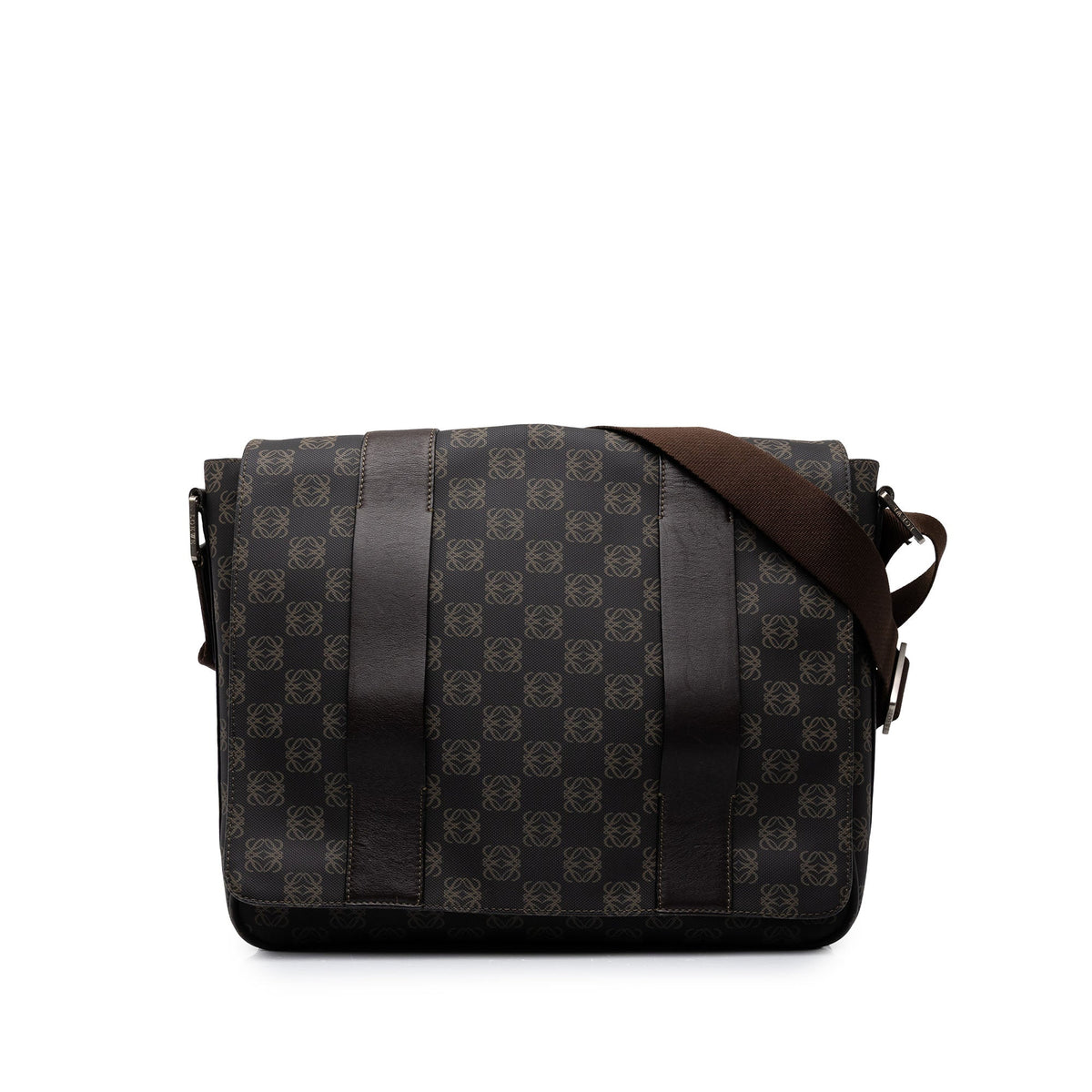 LOEWE Anagram Coated Canvas Flap Messenger Bag — Brown