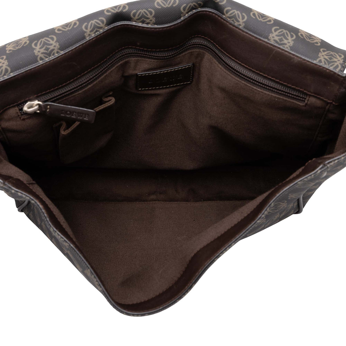 LOEWE Anagram Coated Canvas Flap Messenger Bag — Brown