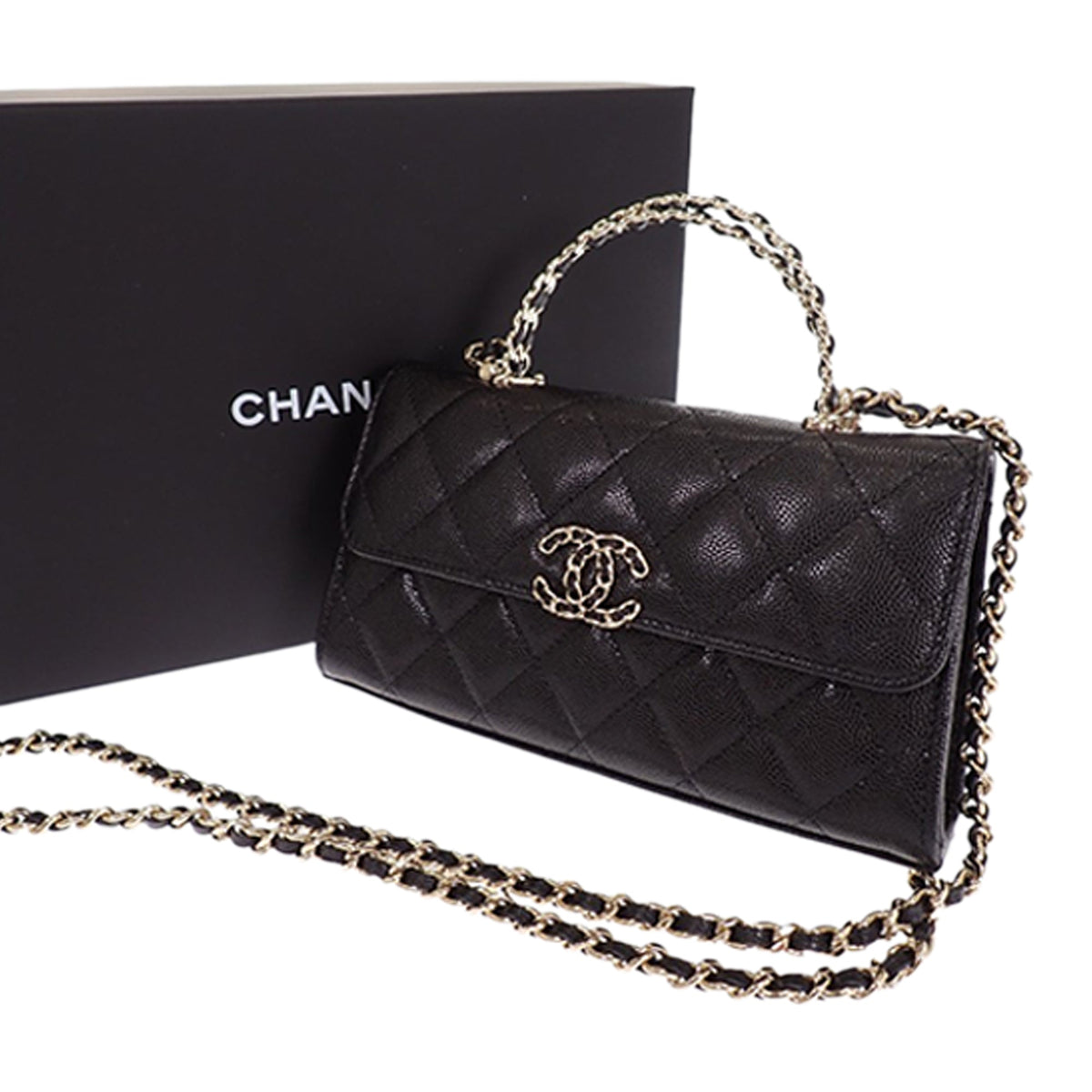 Chanel Caviar Coco First Flap Phone Holder with Chain