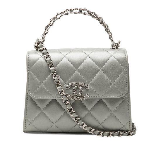 Chanel Mini CC Metallic Lambskin Top Handle Clutch With Chain