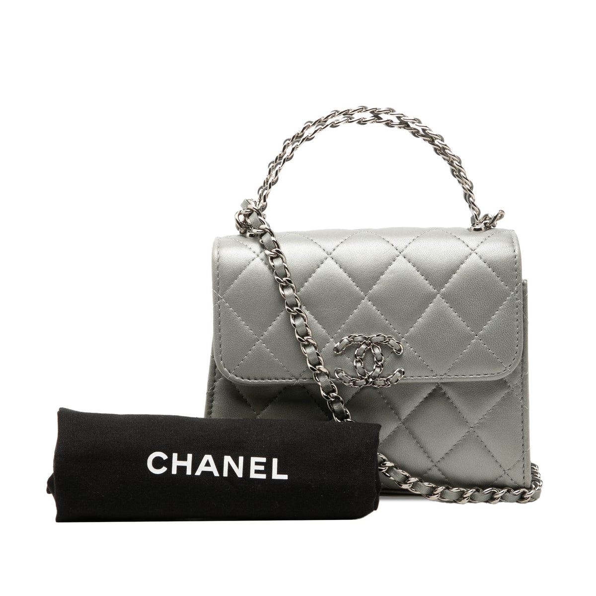 Chanel Mini CC Metallic Lambskin Top Handle Clutch With Chain