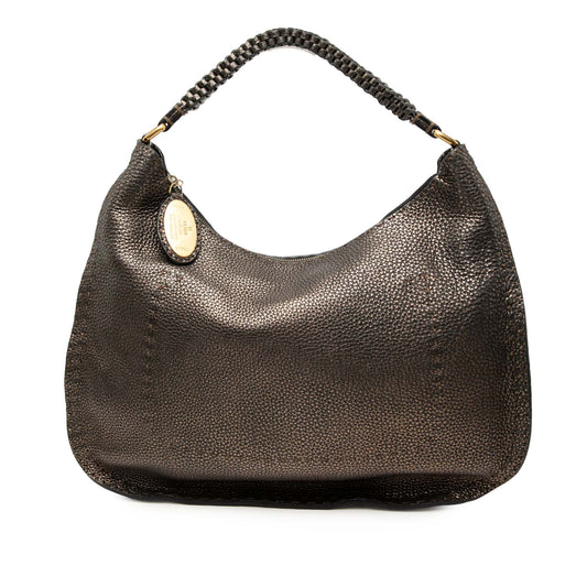 Fendi Metallic Pebbled Leather Selleria Shoulder Bag
