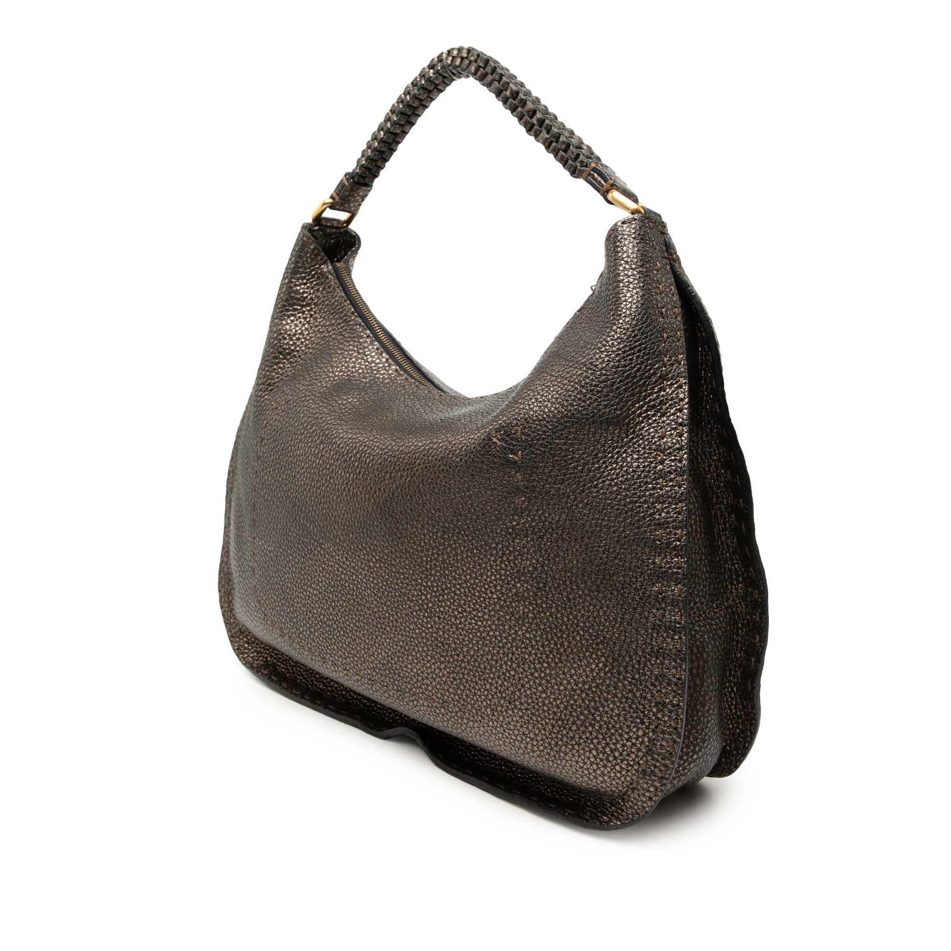 Fendi Metallic Pebbled Leather Selleria Shoulder Bag