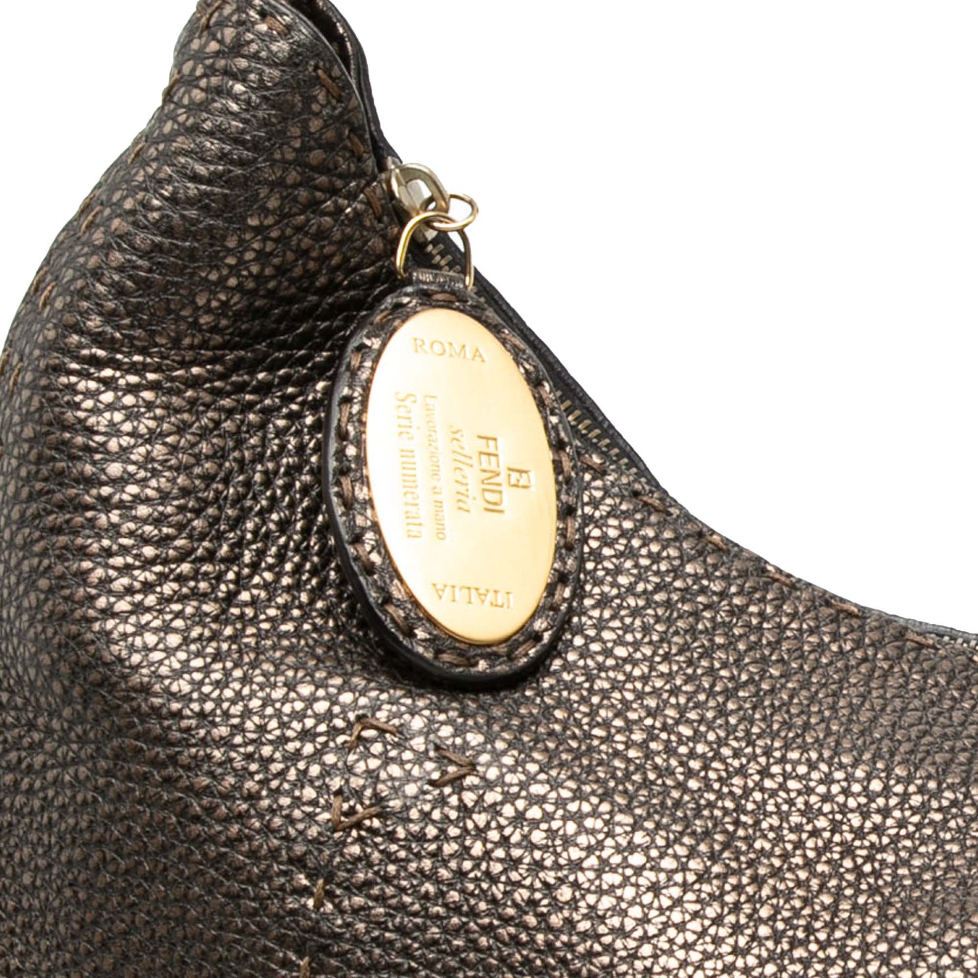 Fendi Metallic Pebbled Leather Selleria Shoulder Bag