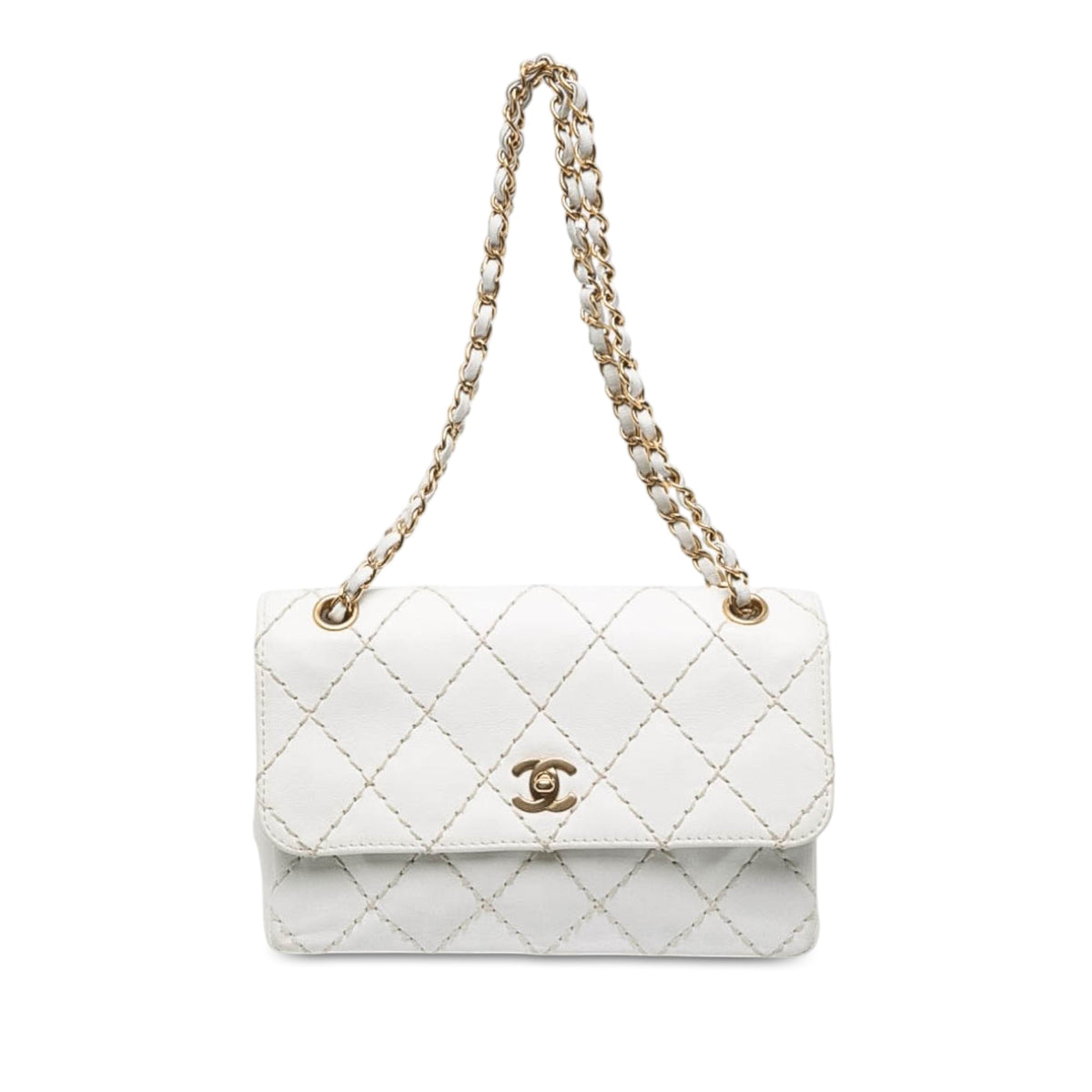 Chanel Medium Lambskin Wild Stitch Single Flap — White