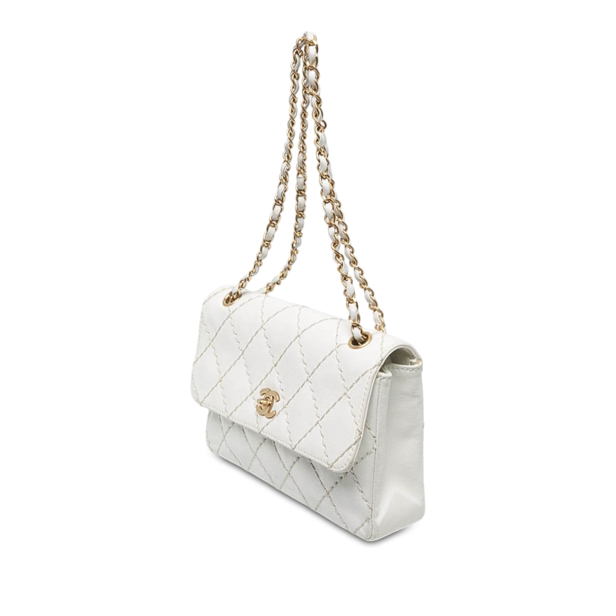 Chanel Medium Lambskin Wild Stitch Single Flap — White