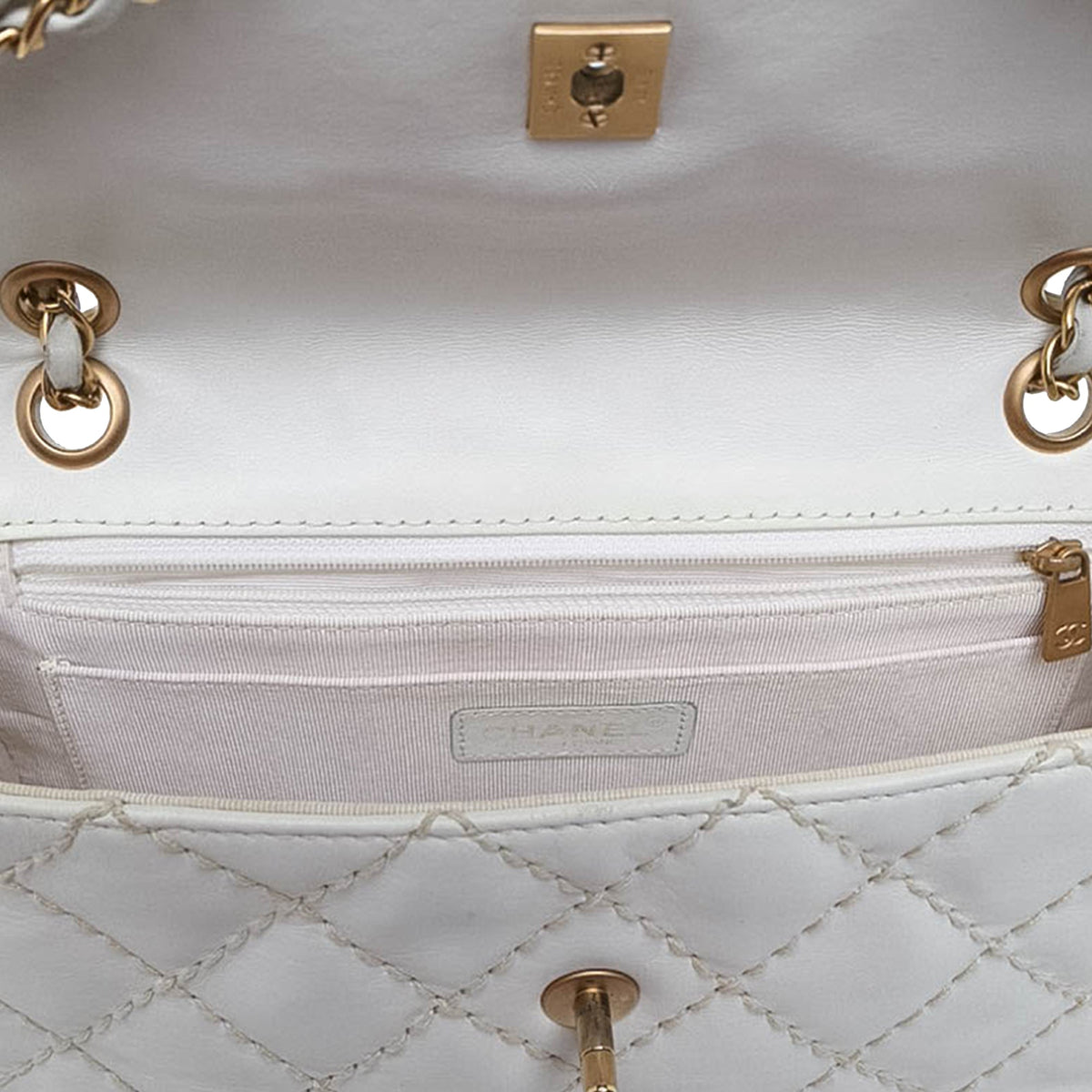 Chanel Medium Lambskin Wild Stitch Single Flap — White