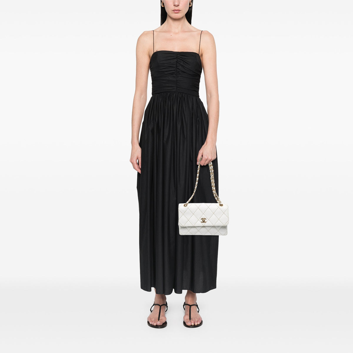Chanel Medium Lambskin Wild Stitch Single Flap — White