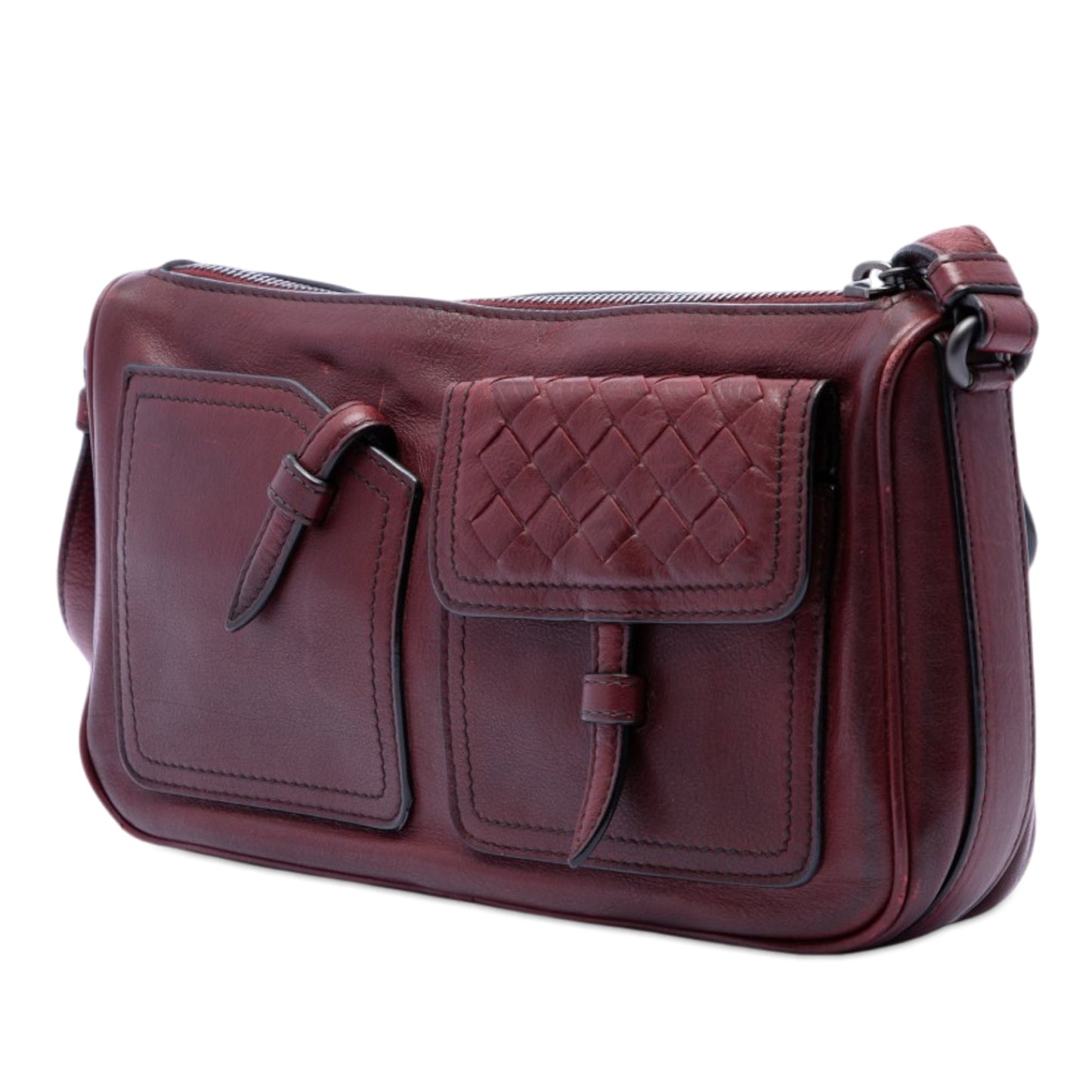 Bottega Veneta Intrecciato Trimmed Multi Pocket Leather Shoulder Bag