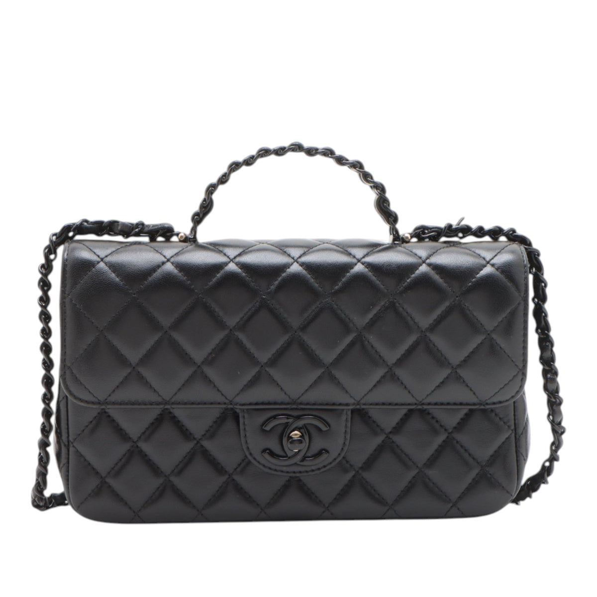Chanel Mini Rectangular Quilted Lambskin Top Handle Flap — Black