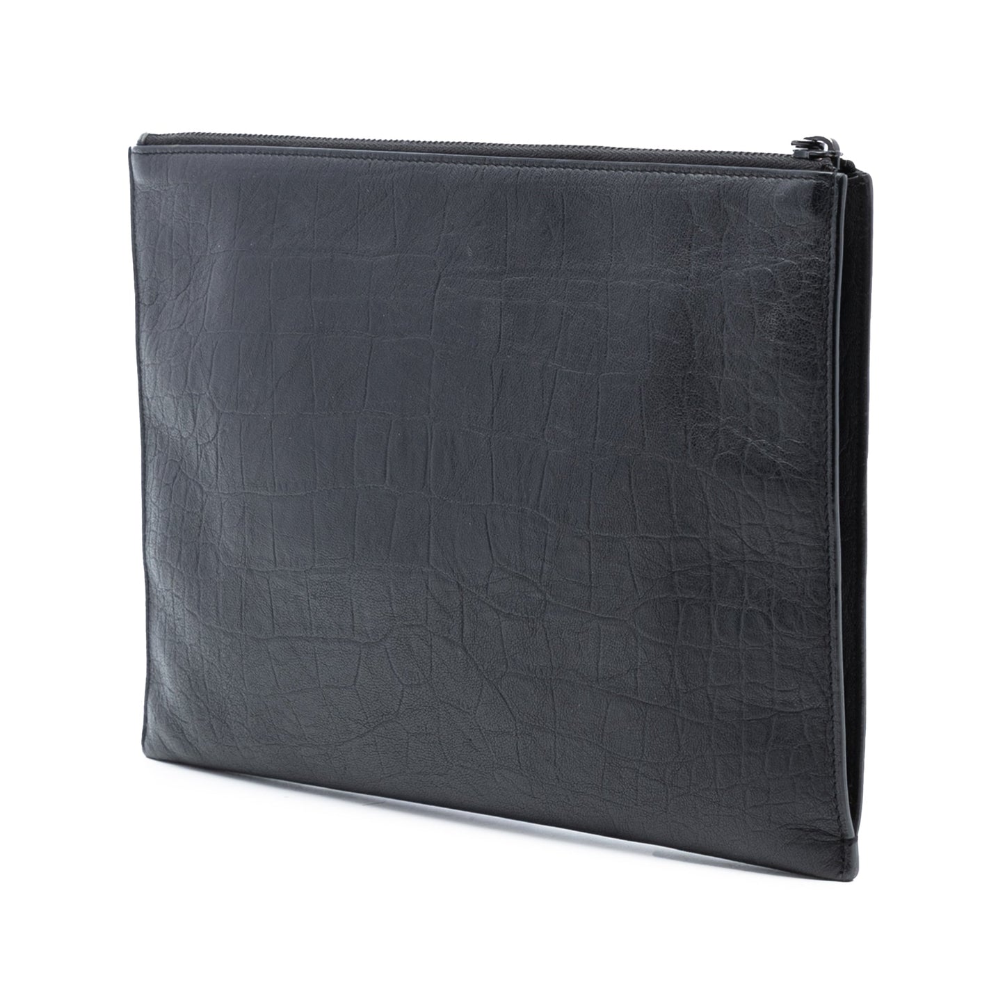 Saint Laurent Croc Embossed Leather Monogram Clutch