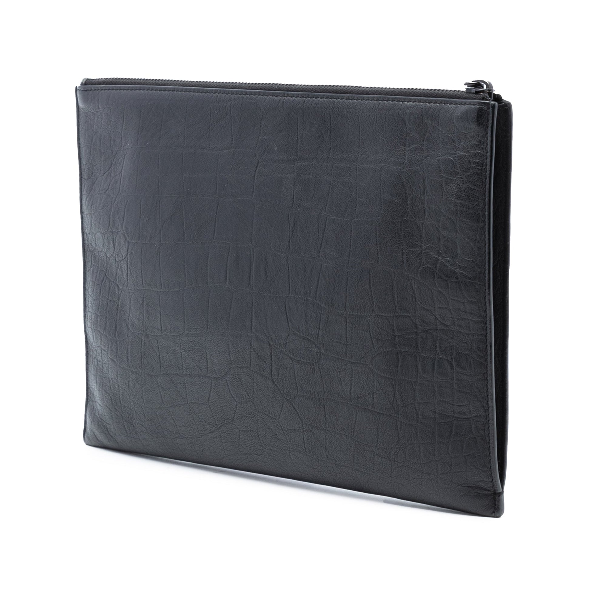 Saint Laurent Croc Embossed Leather Monogram Clutch