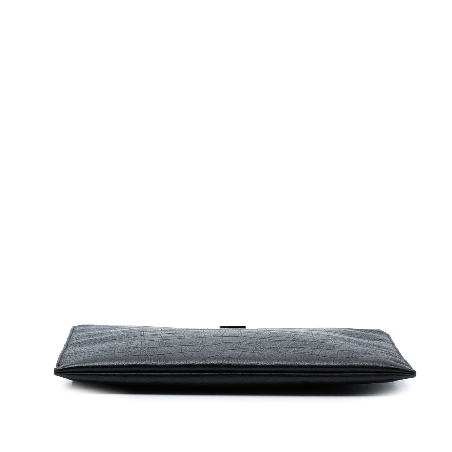 Saint Laurent Croc Embossed Leather Monogram Clutch