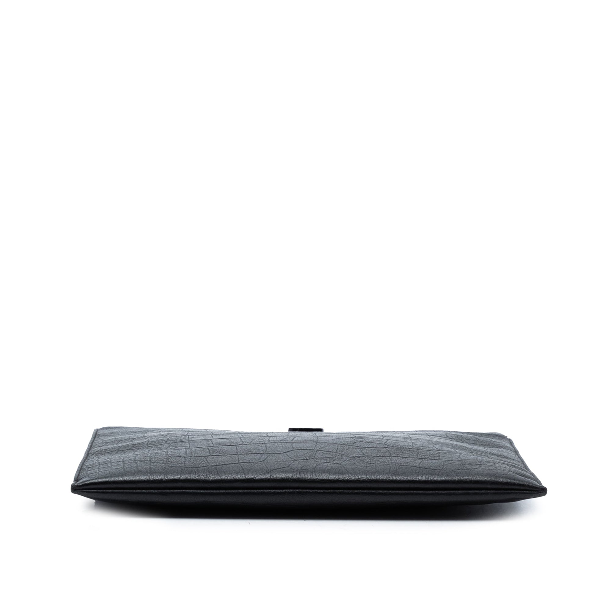 Saint Laurent Croc Embossed Leather Monogram Clutch