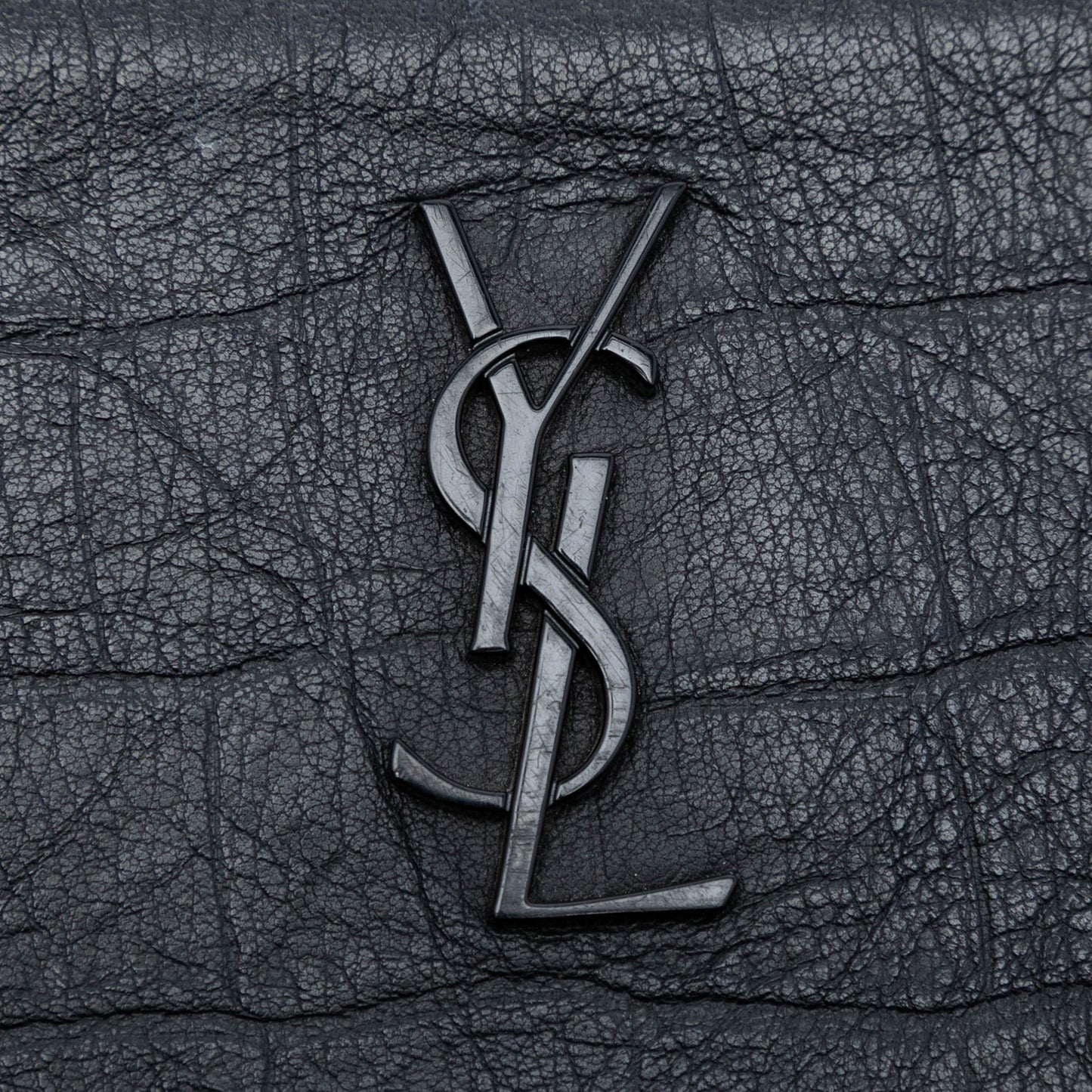 Saint Laurent Croc Embossed Leather Monogram Clutch