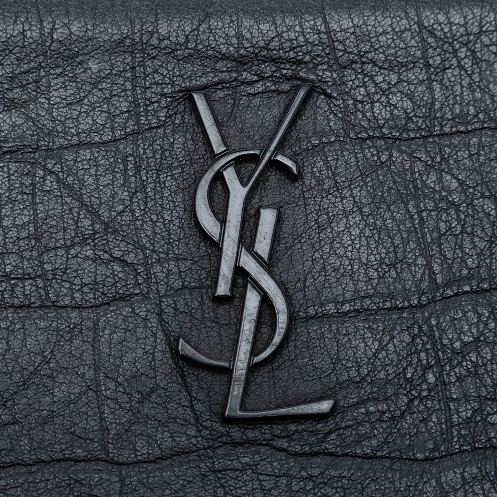 Saint Laurent Croc Embossed Leather Monogram Clutch