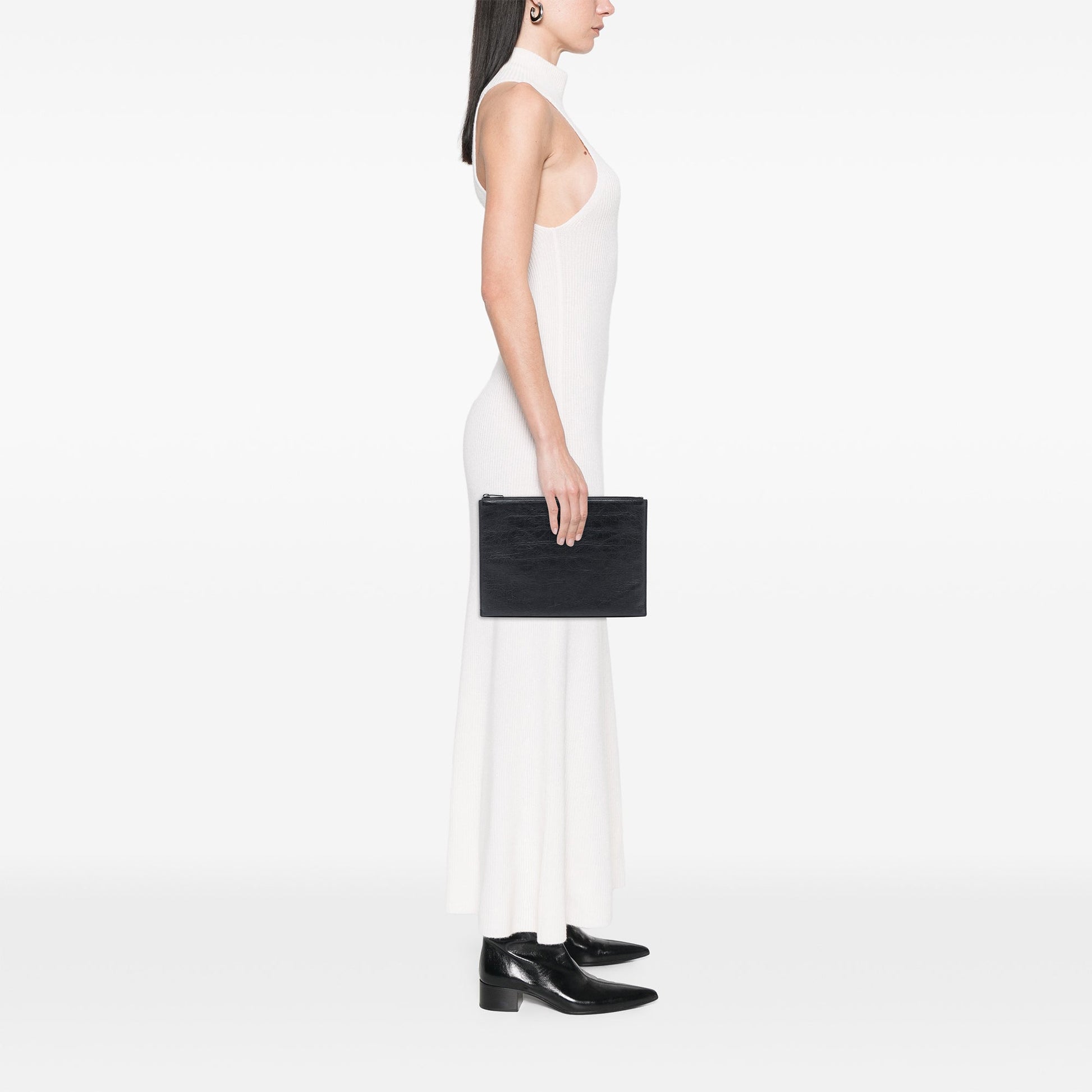 Saint Laurent Croc Embossed Leather Monogram Clutch