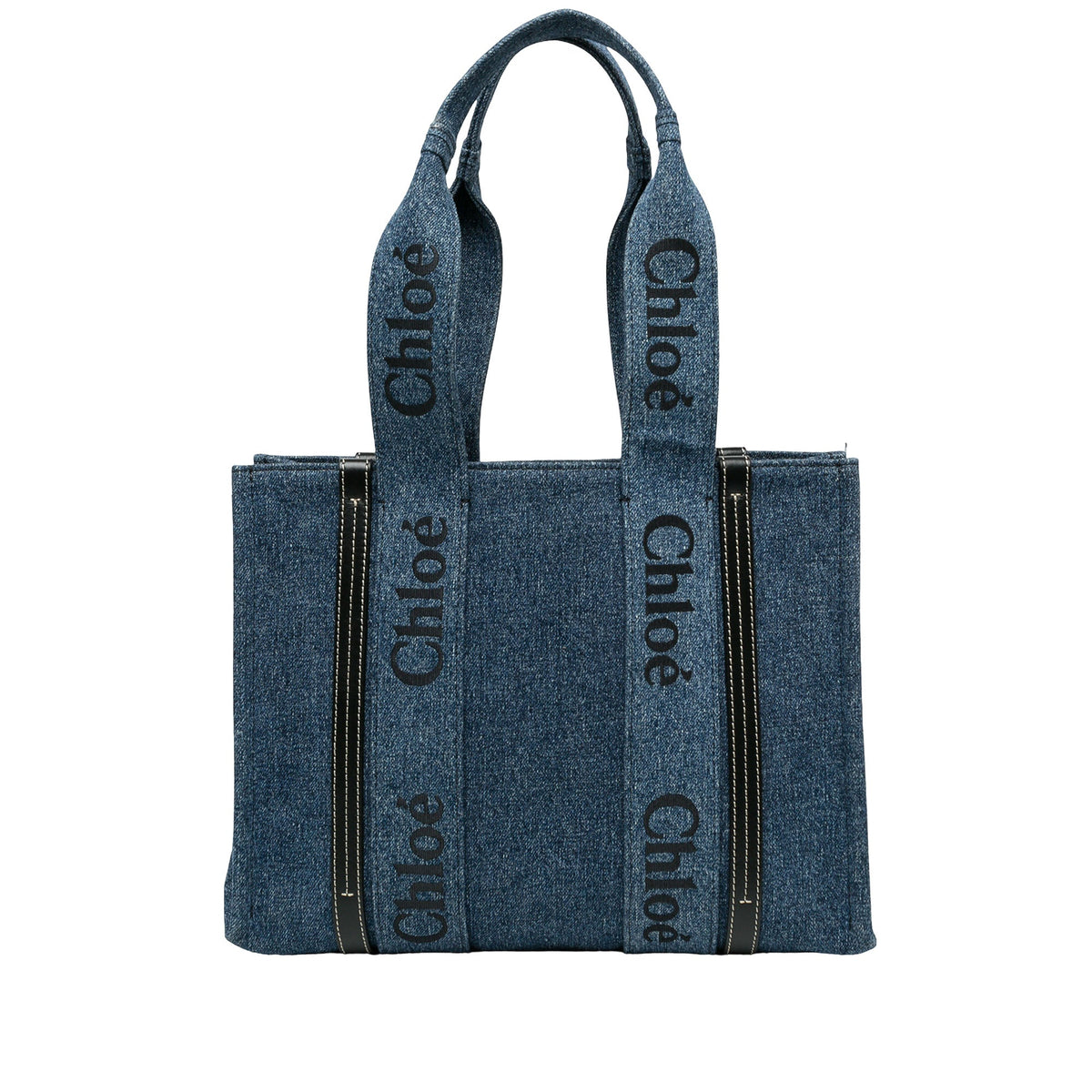 Chloé Medium Denim Woody Tote — Blue