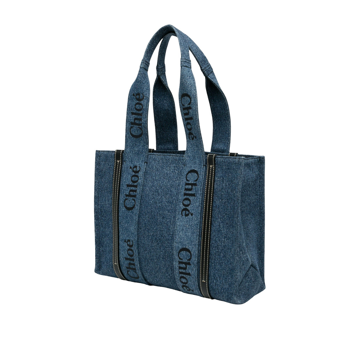 Chloé Medium Denim Woody Tote — Blue