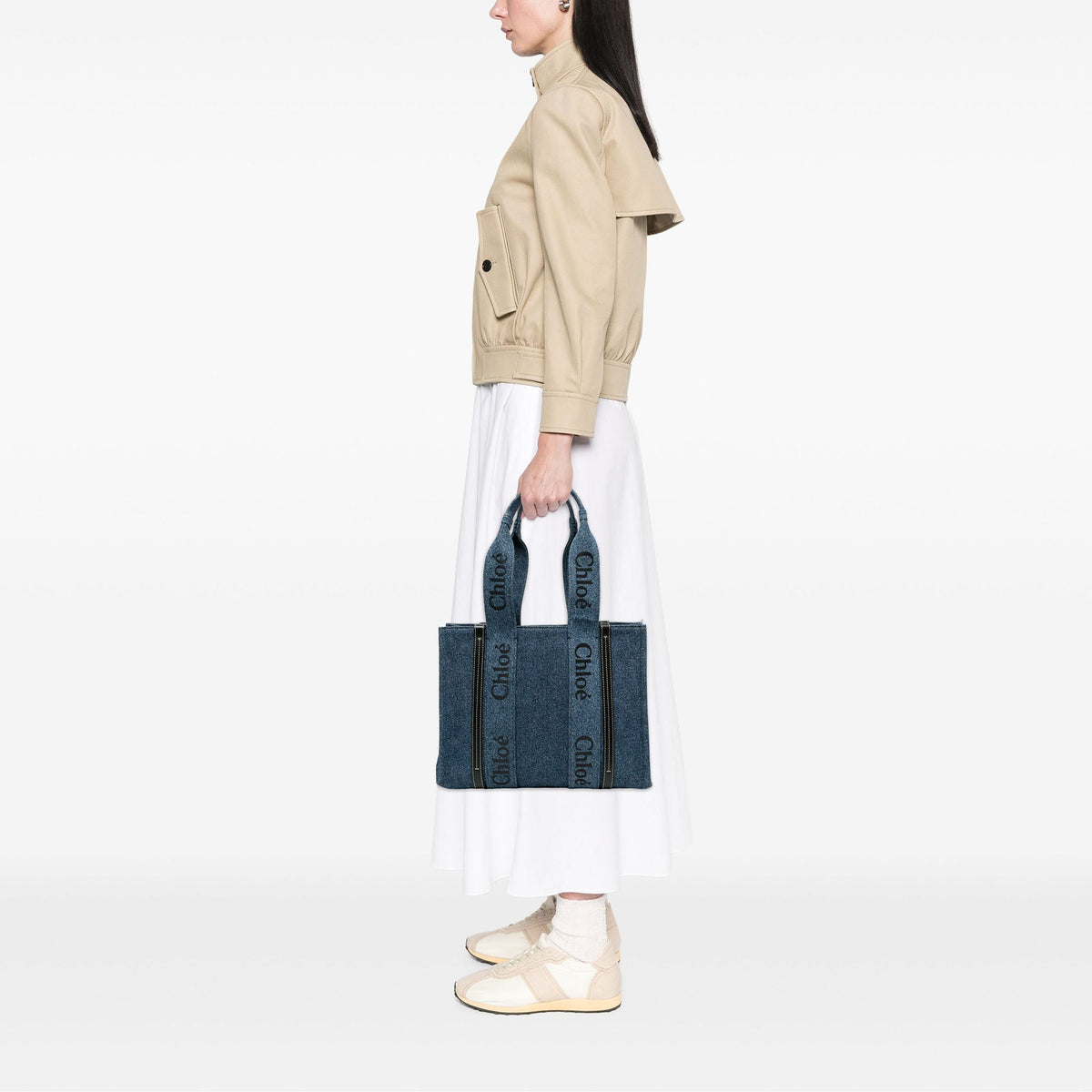 Chloé Medium Denim Woody Tote — Blue