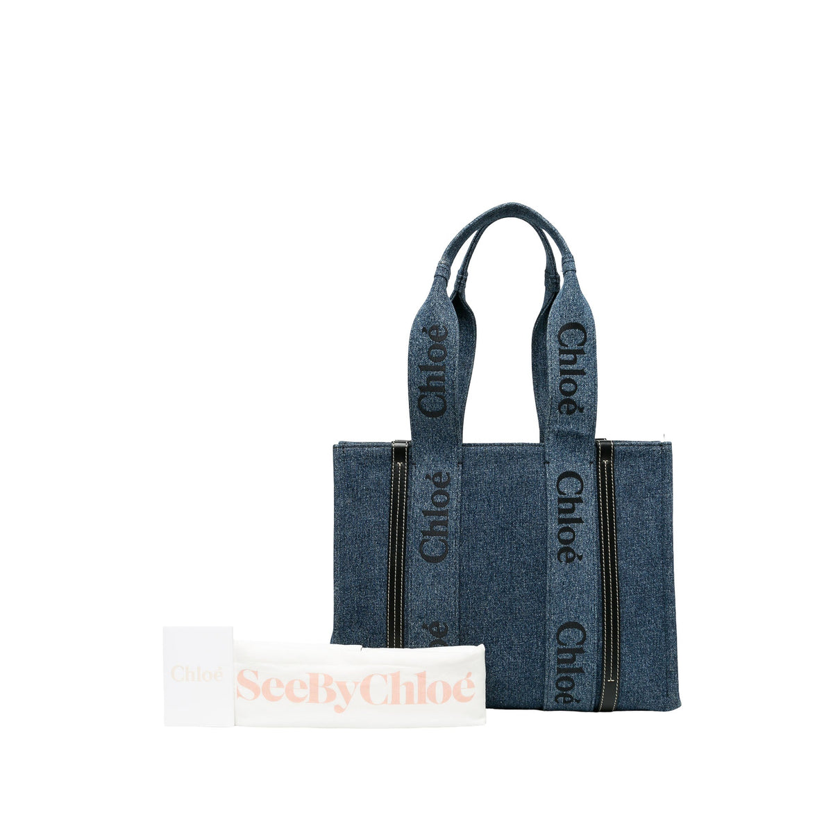 Chloé Medium Denim Woody Tote — Blue