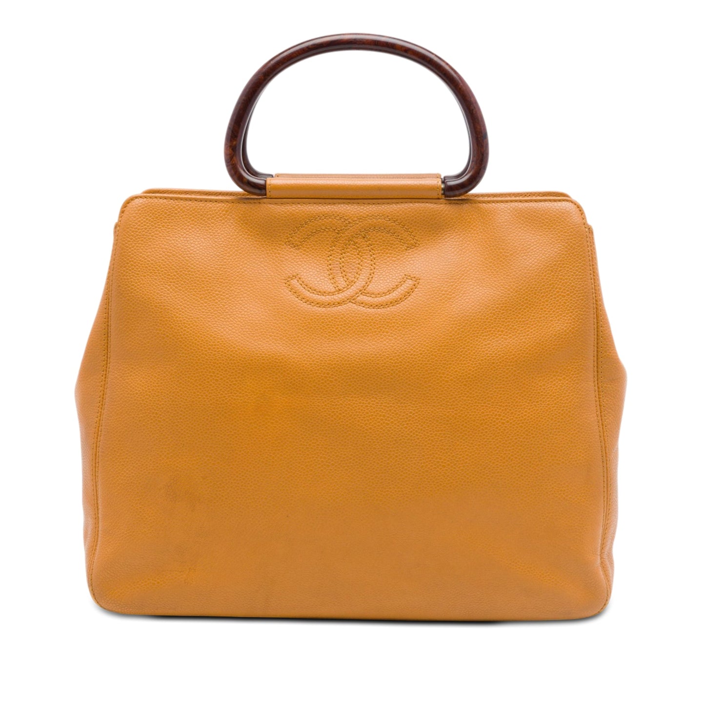 Chanel CC Caviar Wood Top Handle Tote