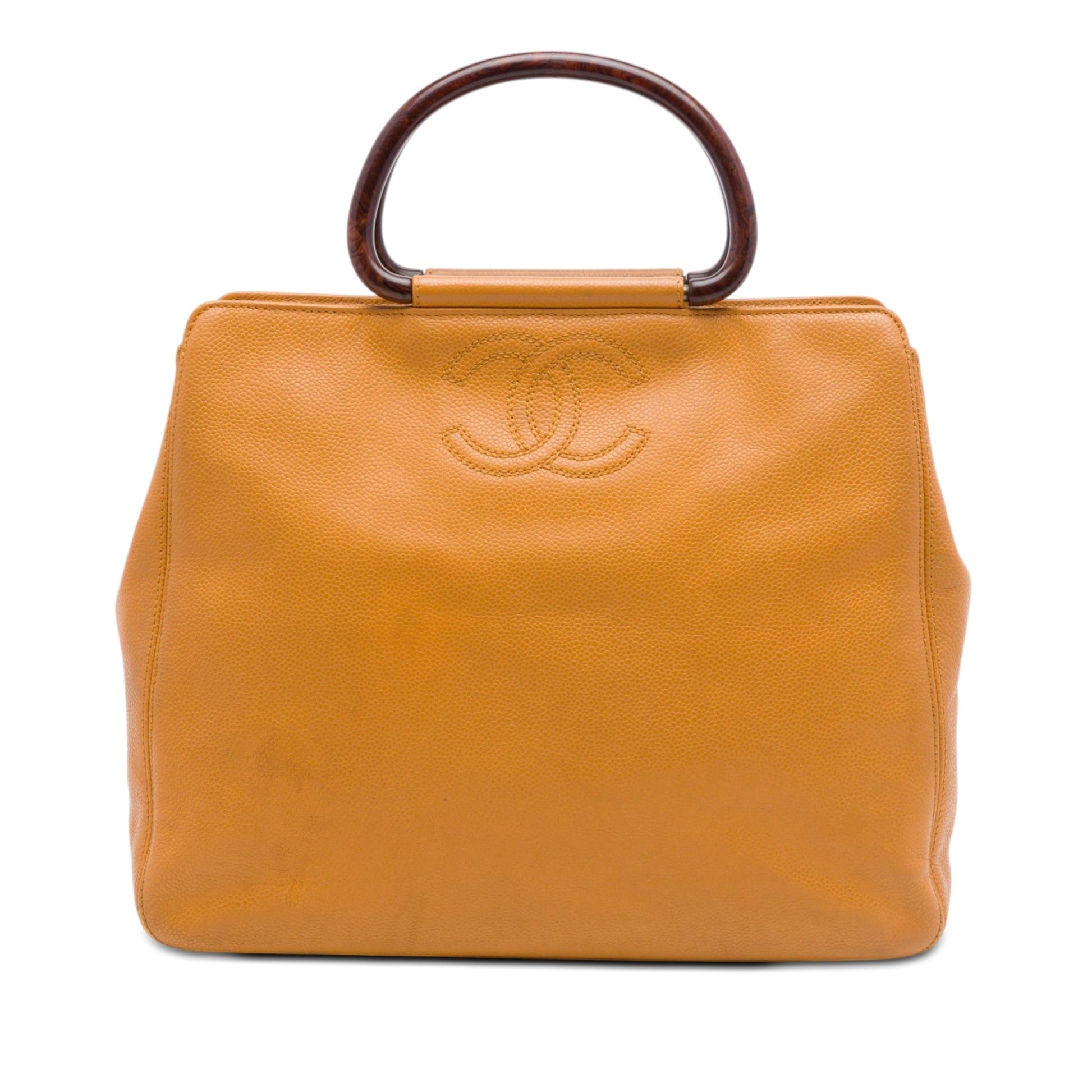 Chanel CC Caviar Wood Top Handle Tote