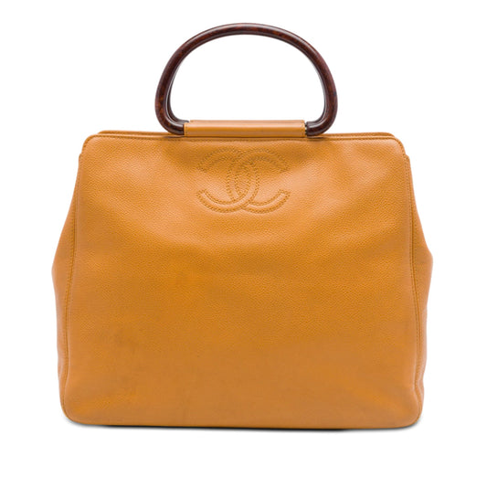 Chanel CC Caviar Wood Top Handle Tote