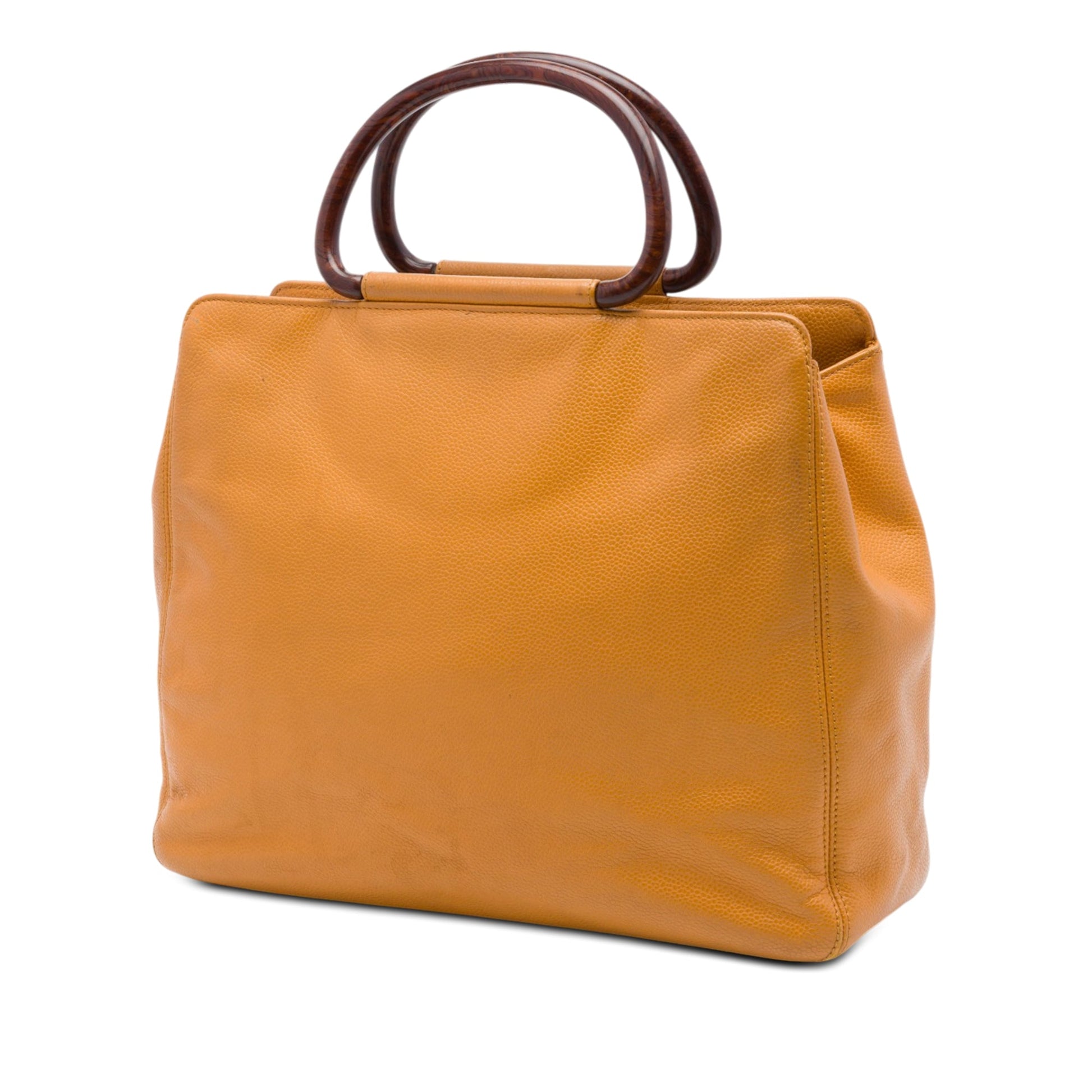 Chanel CC Caviar Wood Top Handle Tote