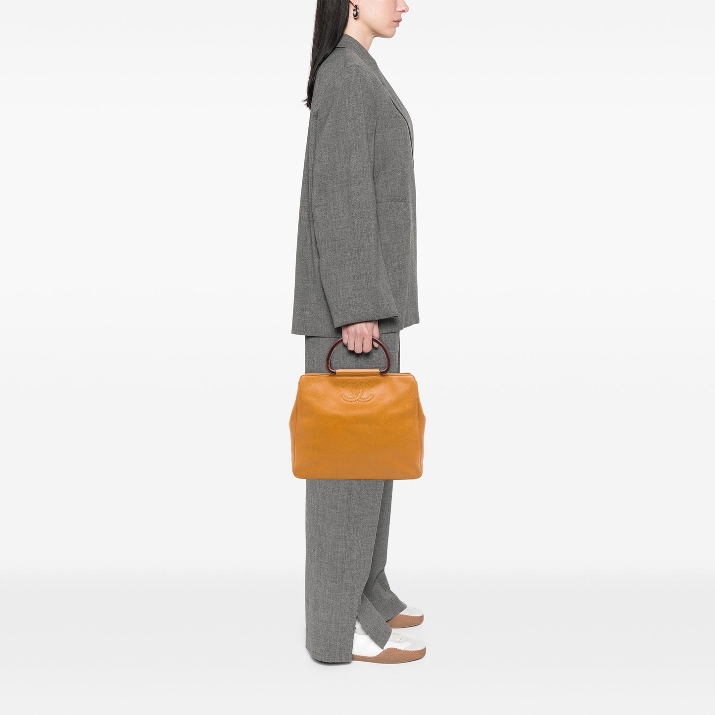 Chanel CC Caviar Wood Top Handle Tote
