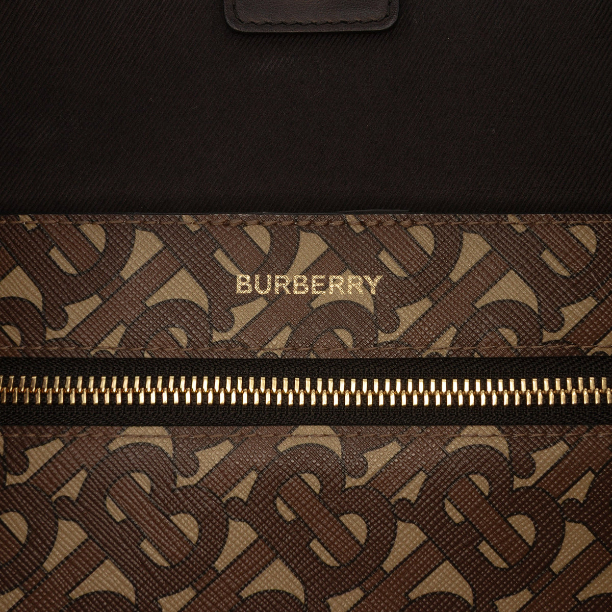 Burberry TB Monogram E Canvas and Studded Leather Horizontal Tote — Brown