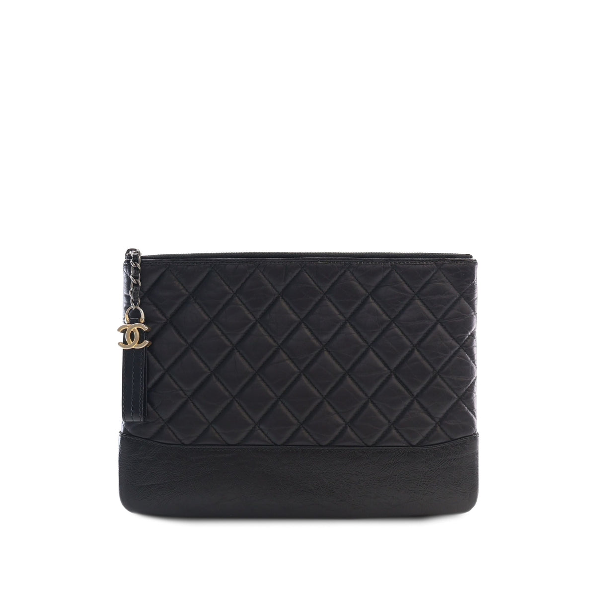 Chanel Medium Quilted Aged Calfskin Gabrielle O Case Clutch — Black
