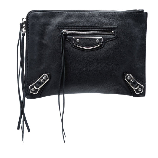 Balenciaga Goatskin Motocross Classic Metallic Edge Clutch
