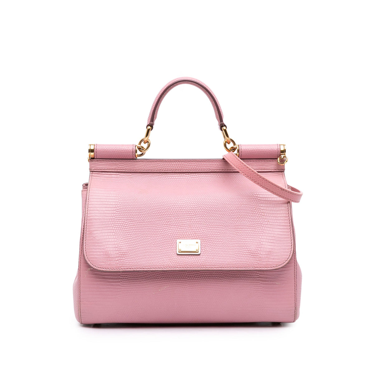 Dolce & Gabbana Medium Lizard Embossed Calfskin Miss Sicily Satchel — Pink