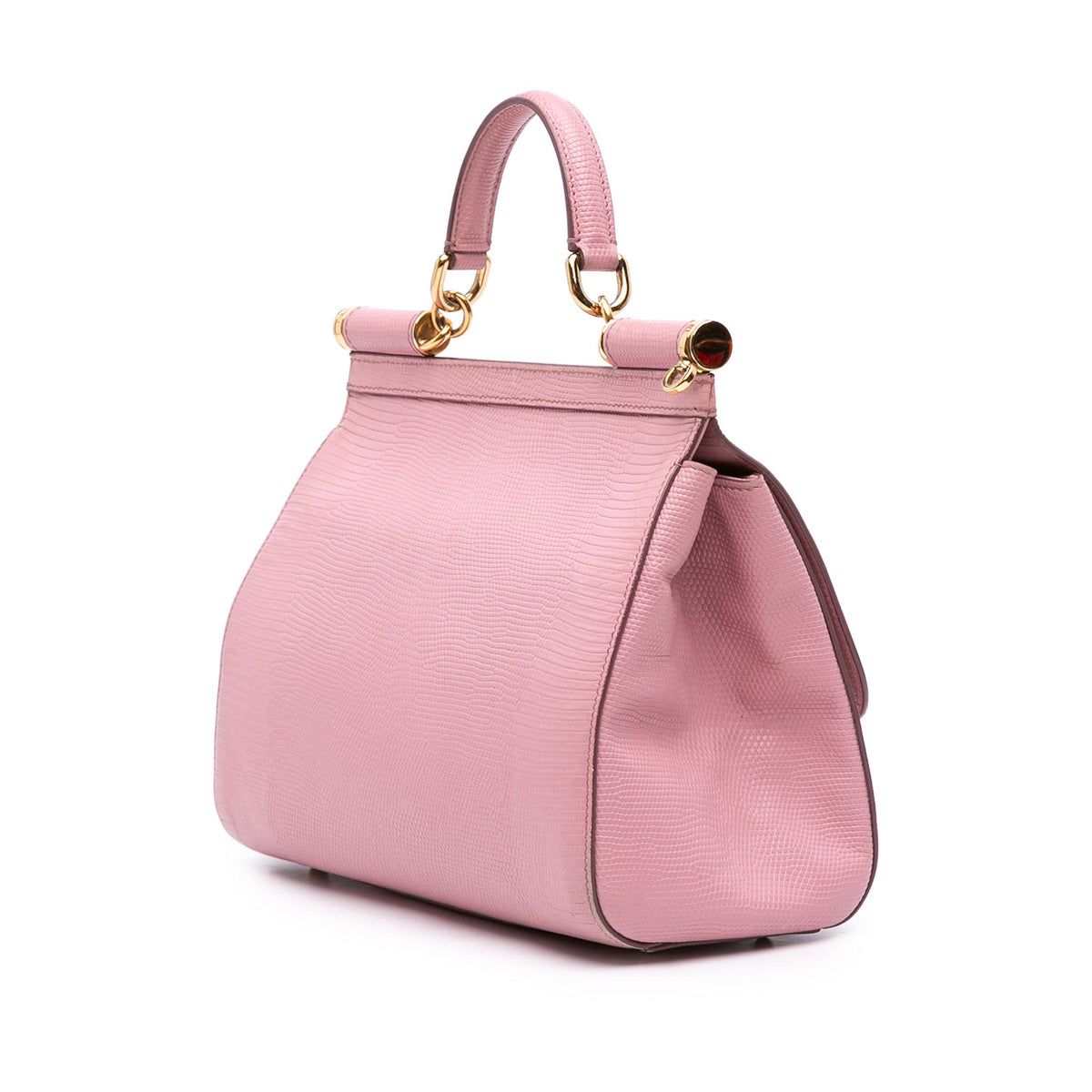 Dolce & Gabbana Medium Lizard Embossed Calfskin Miss Sicily Satchel — Pink