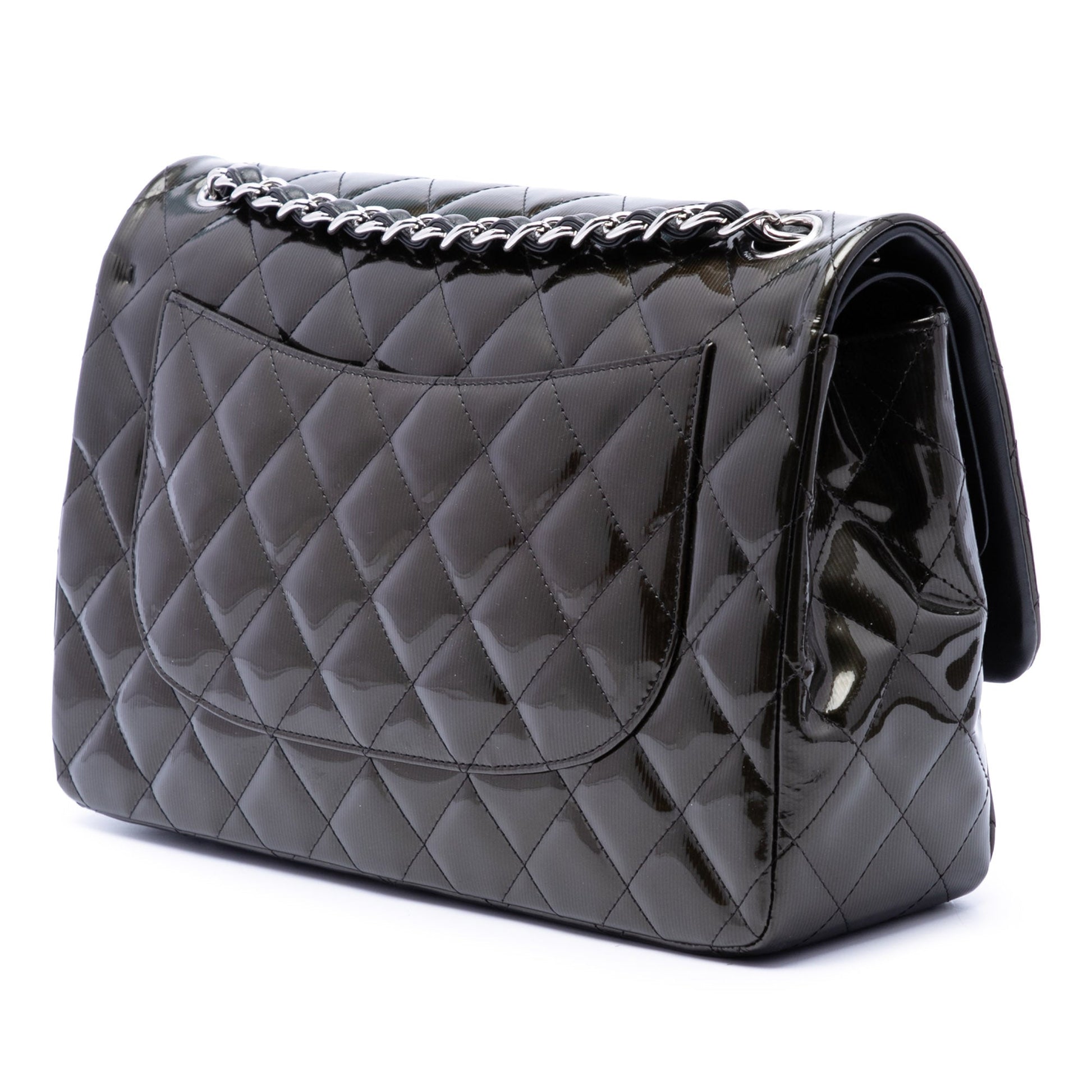 Chanel Jumbo Classic Striated Patent Double Flap