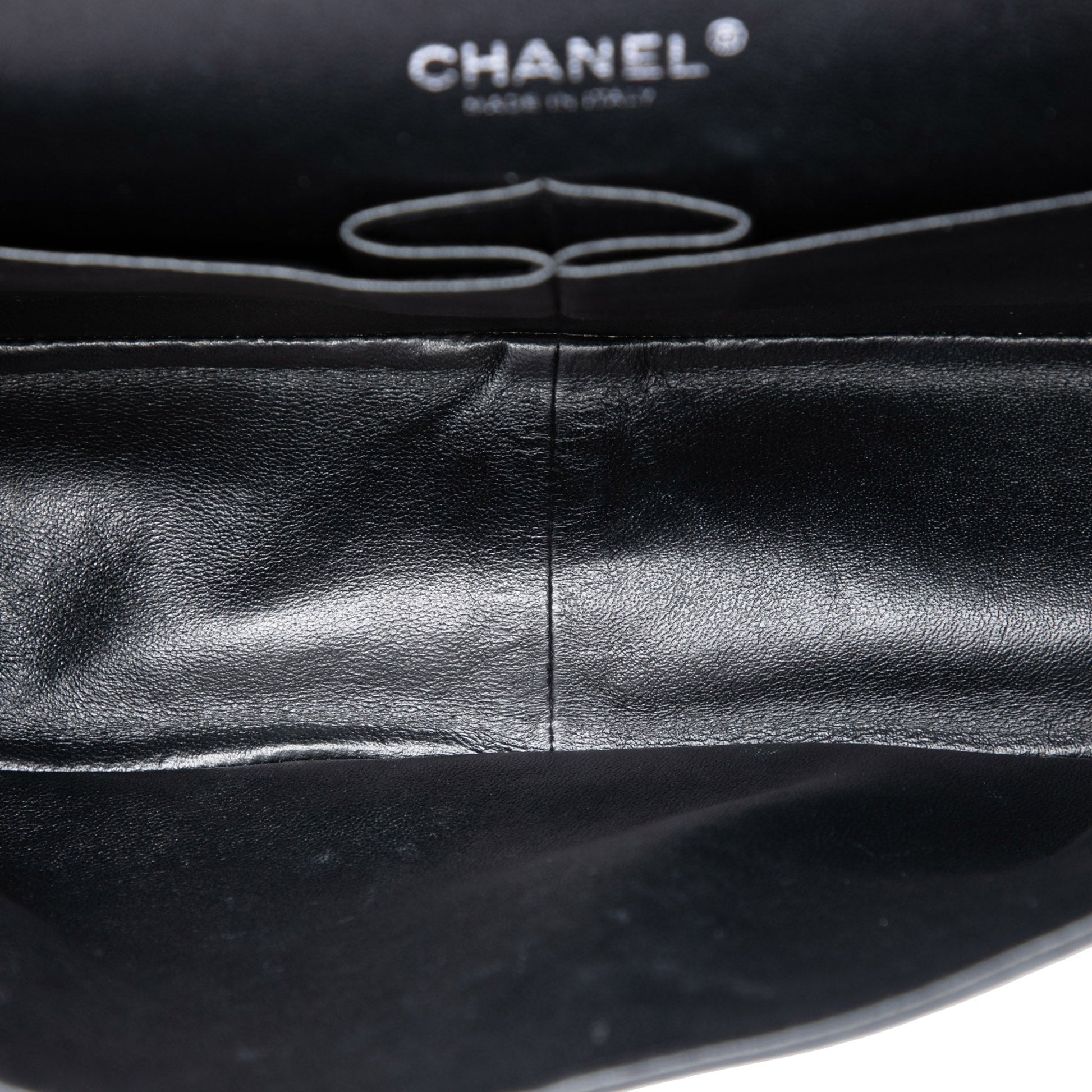 Chanel Jumbo Classic Striated Patent Double Flap
