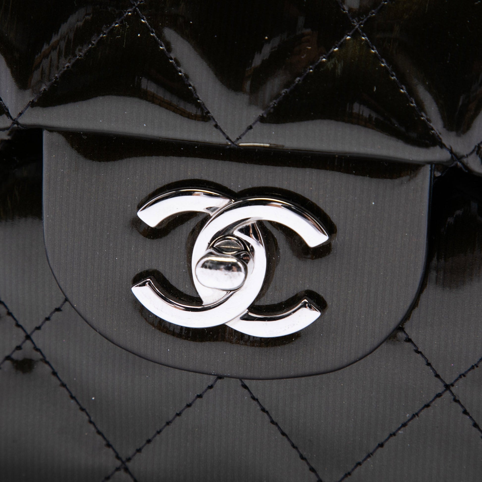 Chanel Jumbo Classic Striated Patent Double Flap