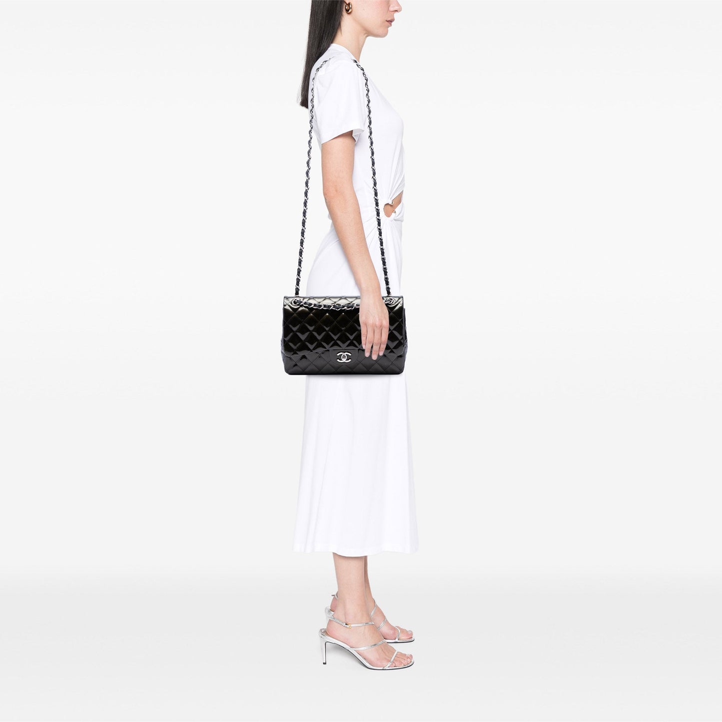 Chanel Jumbo Classic Striated Patent Double Flap