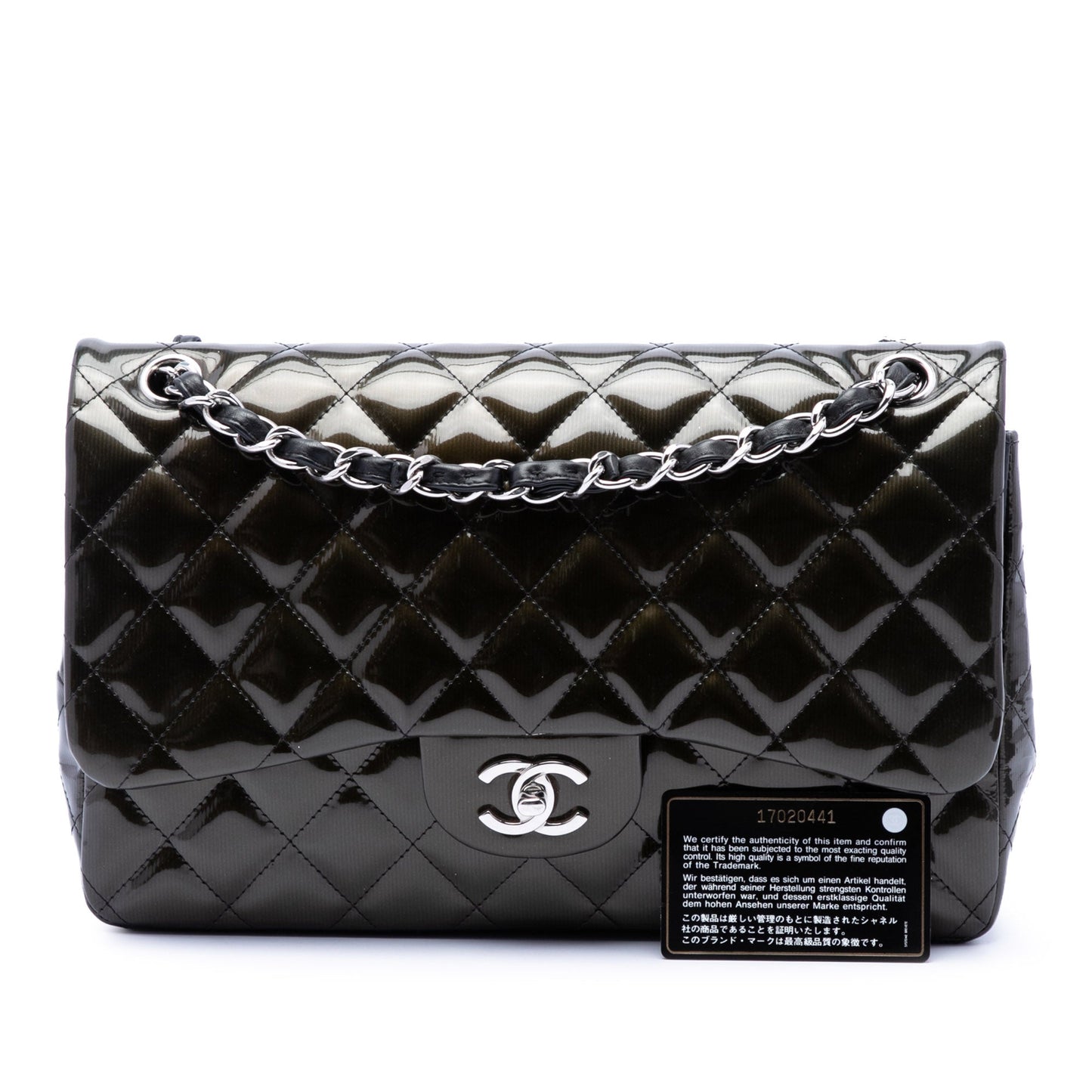 Chanel Jumbo Classic Striated Patent Double Flap