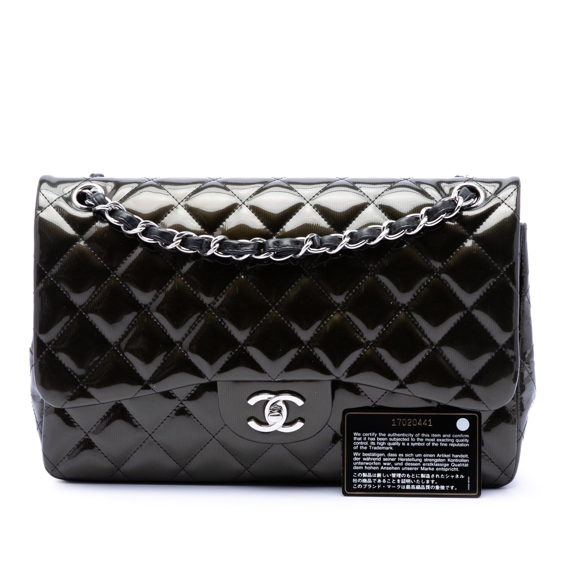 Chanel Jumbo Classic Striated Patent Double Flap